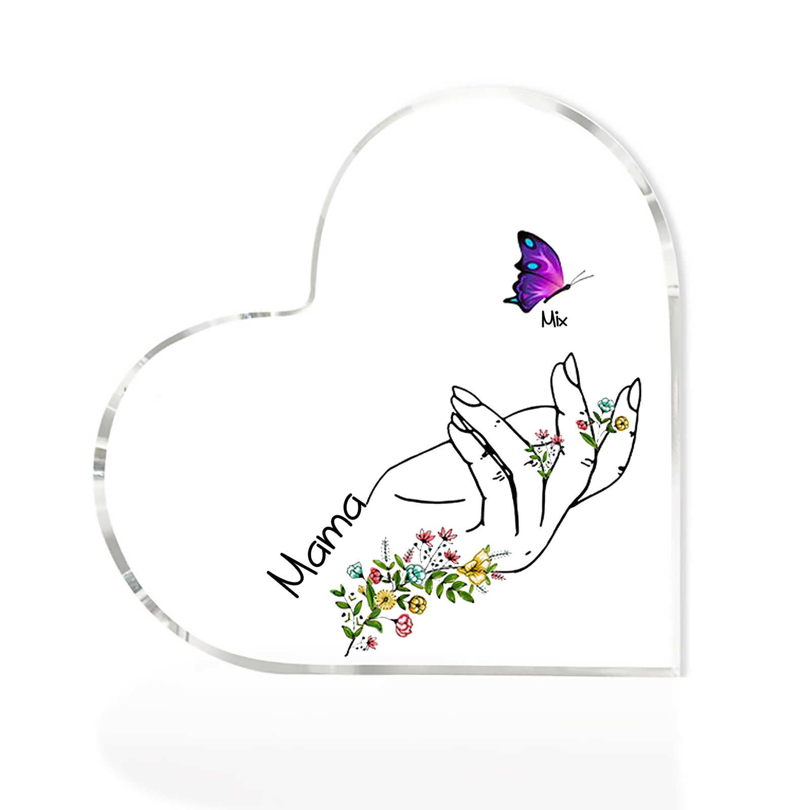 Personalised 1 Name&1Text Heart-Shaped Acrylic Plaque – Custom Butterfly & Floral Hand Design Gift for Mum/Nan | Jessemade