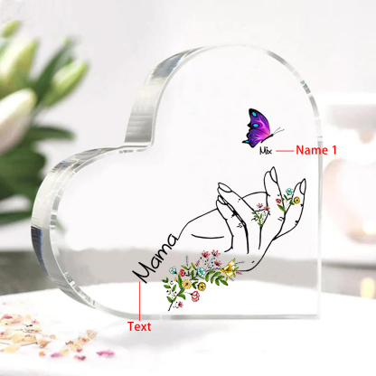 Personalised 1 Name&1Text Heart-Shaped Acrylic Plaque – Custom Butterfly & Floral Hand Design Gift for Mum/Nan | Jessemade