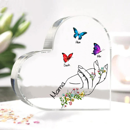 Personalised 2 Names&1Text Heart-Shaped Acrylic Plaque – Custom Butter
