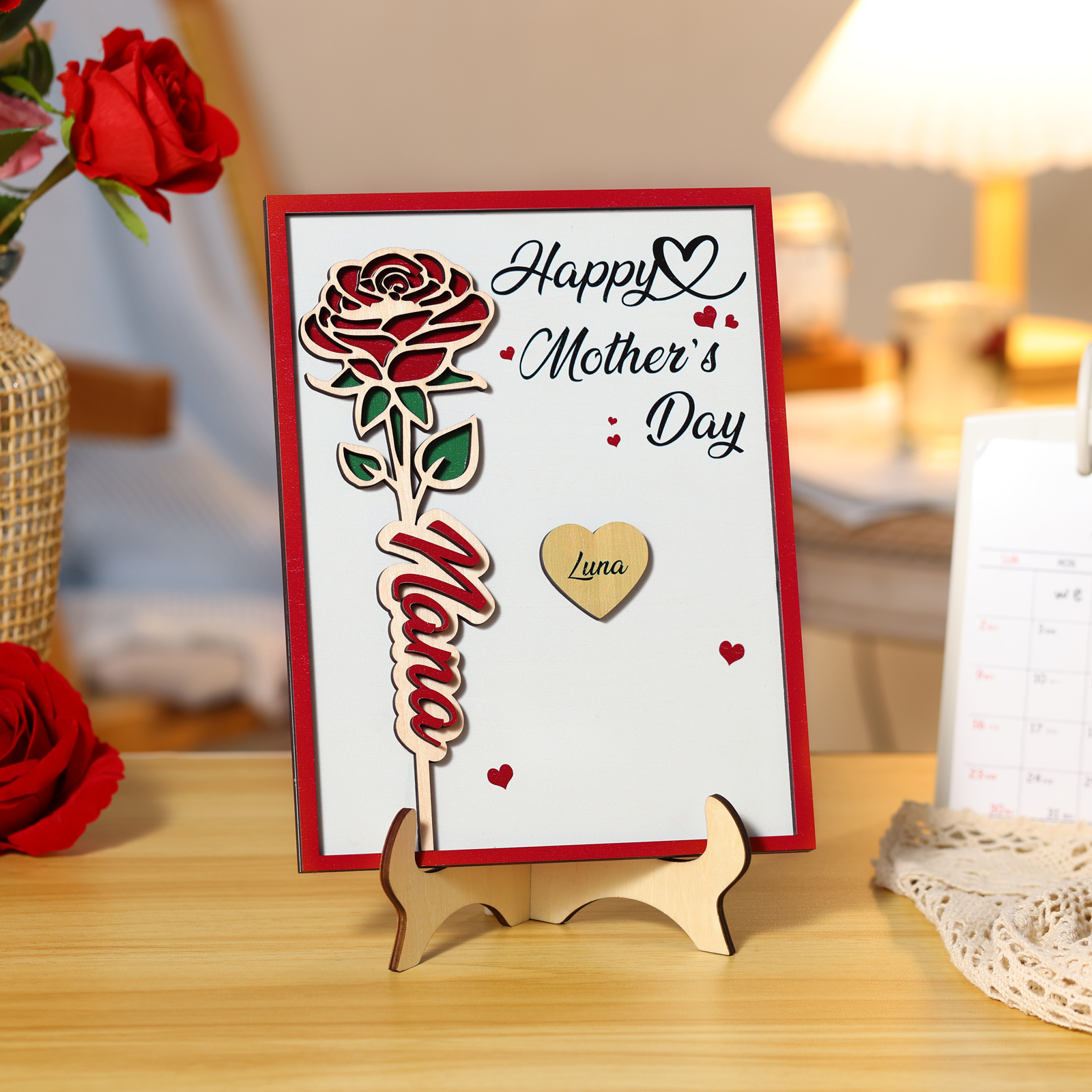 Personalised Wooden Plaque, Custom 2 Texts & 1-4 Names Gift for Mum | Jessemade