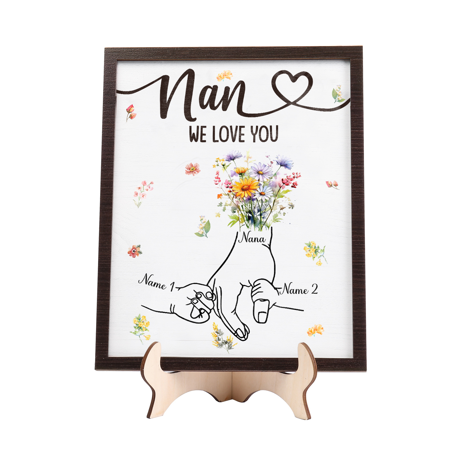 Custom Wooden Hand-in-Hand Plaque for Mum – Personalised Mother's Day Gift with 1 Text & 2 Names | Jessemade