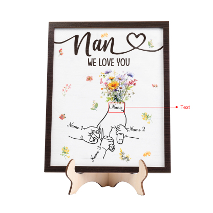 Custom Wooden Hand-in-Hand Plaque for Mum – Personalised Mother's Day Gift with 1 Text & 3 Names | Jessemade