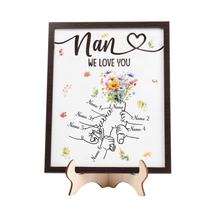 Custom Wooden Hand-in-Hand Plaque for Mum – Personalised Mother's Day Gift with 1 Text & 6 Names | Jessemade