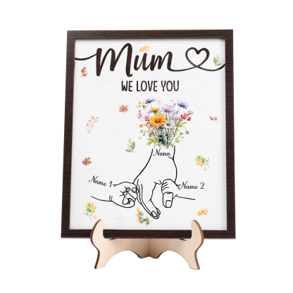 Custom Wooden Hand-in-Hand Plaque for Mum – Personalised Mother's Day Gift with 1 Text & 2 Names | Jessemade