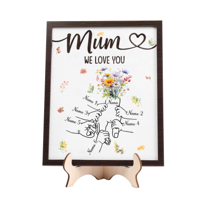 Custom Wooden Hand-in-Hand Plaque for Mum – Personalised Mother's Day Gift with 1 Text & 6 Names | Jessemade