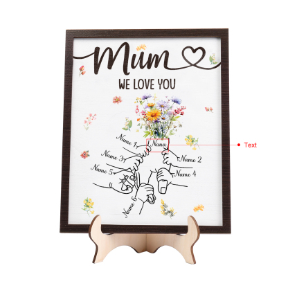 Custom Wooden Hand-in-Hand Plaque for Mum – Personalised Mother's Day Gift with 1 Text & 6 Names | Jessemade
