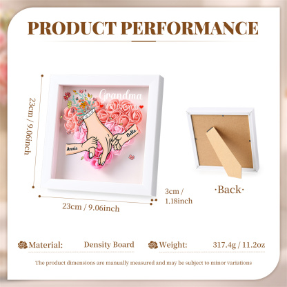 Custom Personalised Flower Frame – Hand-in-Hand Family Keepsake for Mum, Nan & Friends with 5 Colour Options | Jessemade