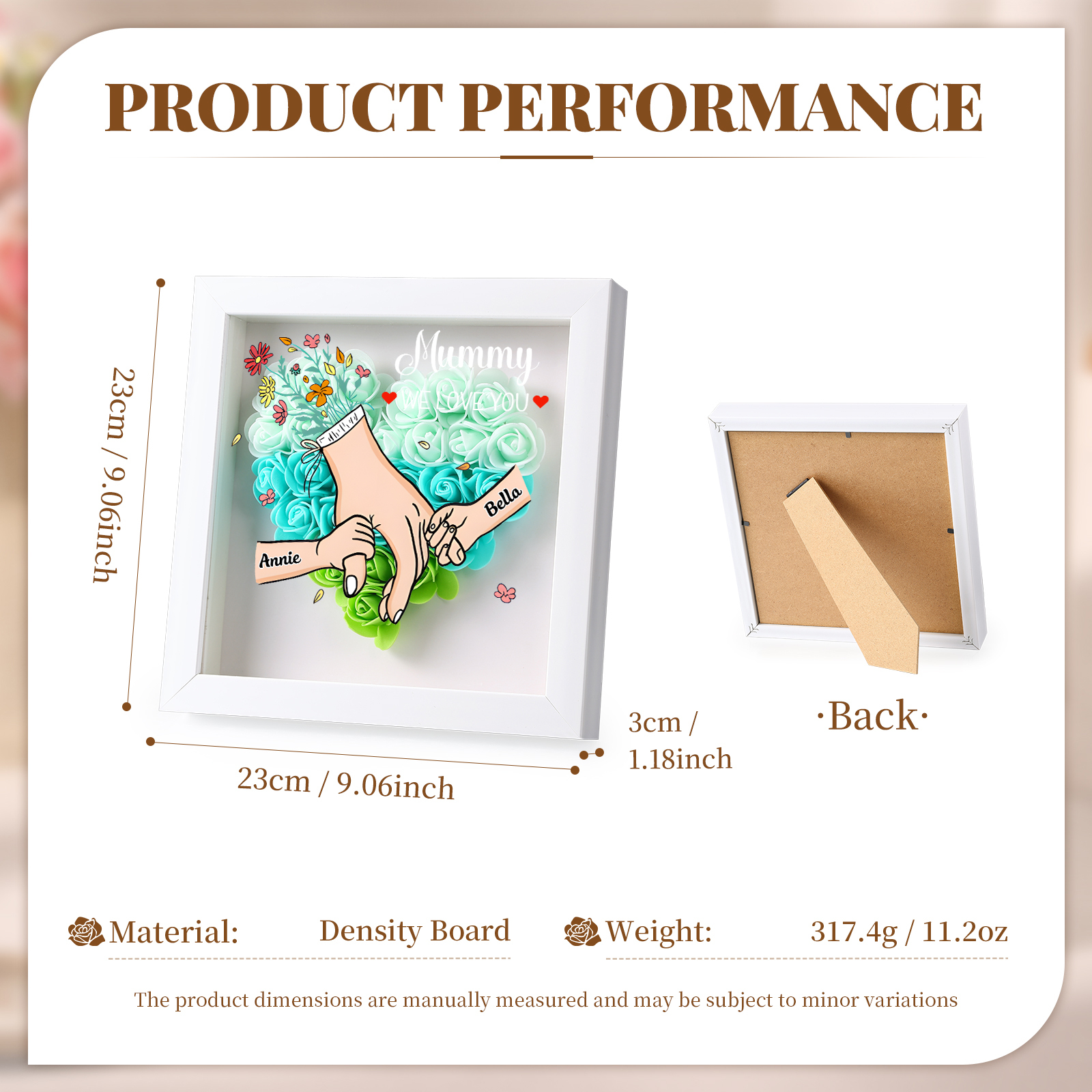 Custom Personalised Names Flower Frame – Hand-in-Hand Family Keepsake for Mum, Nan & Friends with 5 Colour Options | Jessemade