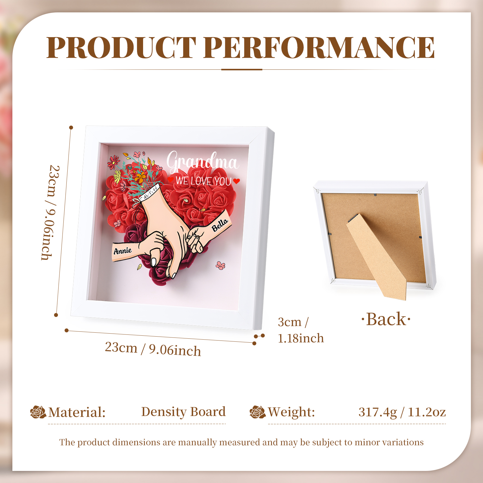 Custom Personalised Names Flower Frame – Hand-in-Hand Family Keepsake for Mum, Nan & Friends with 5 Colour Options | Jessemade