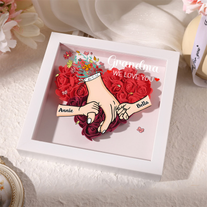 Custom Personalised Names Flower Frame – Hand-in-Hand Family Keepsake for Mum, Nan & Friends with 5 Colour Options | Jessemade