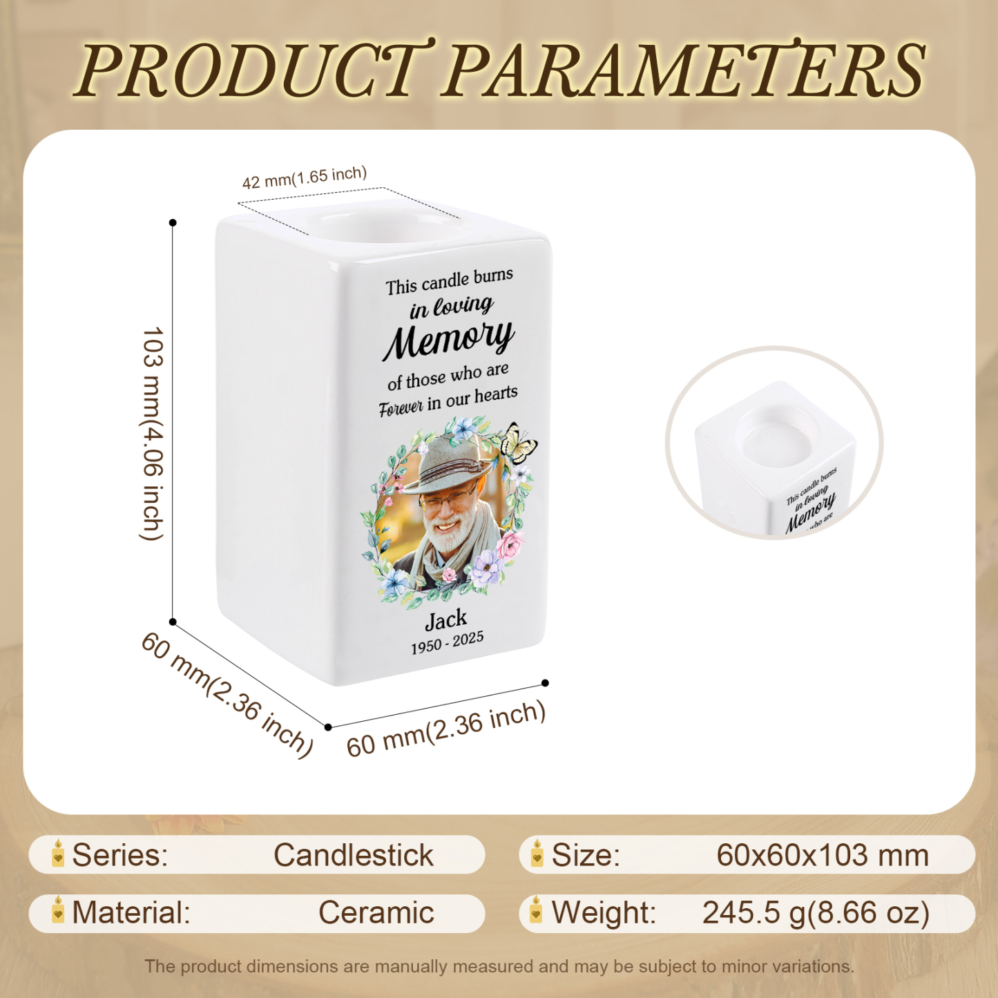 Personalised Photo Memorial Candle Holder - Custom Name & Dates Memorial Gift | Jessemade