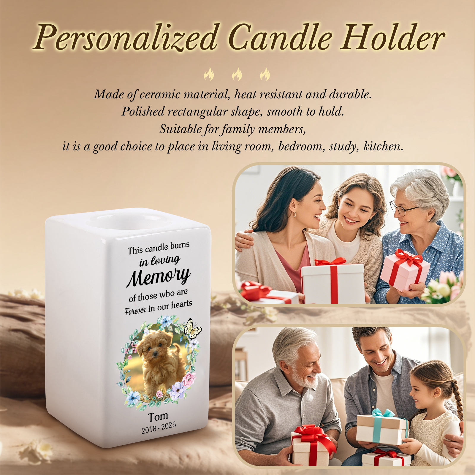 Personalised Photo Memorial Candle Holder - Custom Name & Dates Memorial Gift | Jessemade