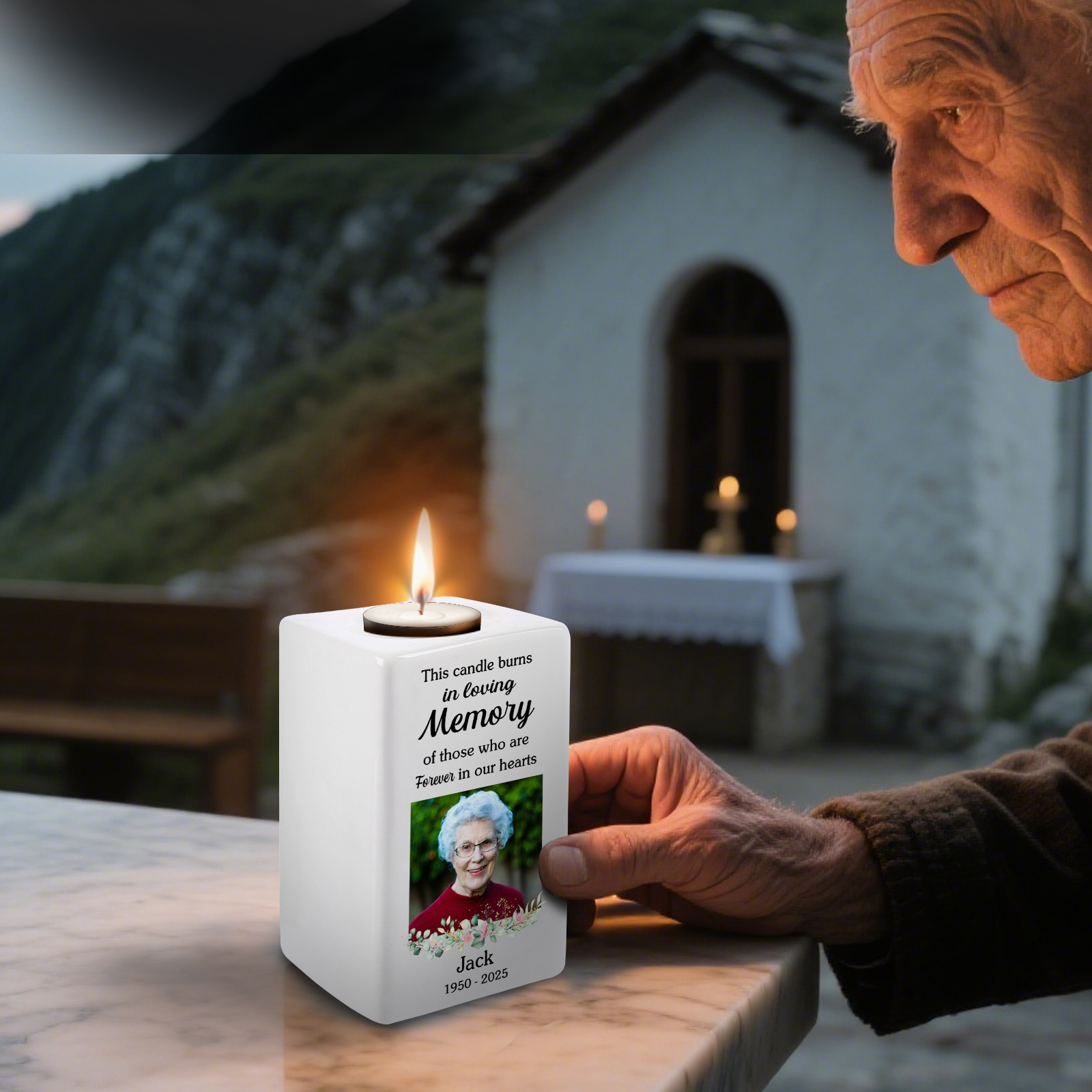 Personalised Photo Memorial Candle Holder - Custom Name & Dates Memorial Gift | Jessemade