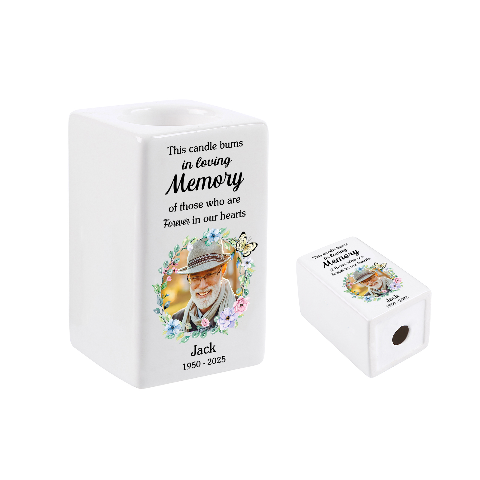 Personalised Photo Memorial Candle Holder - Custom Name & Dates Memorial Gift | Jessemade