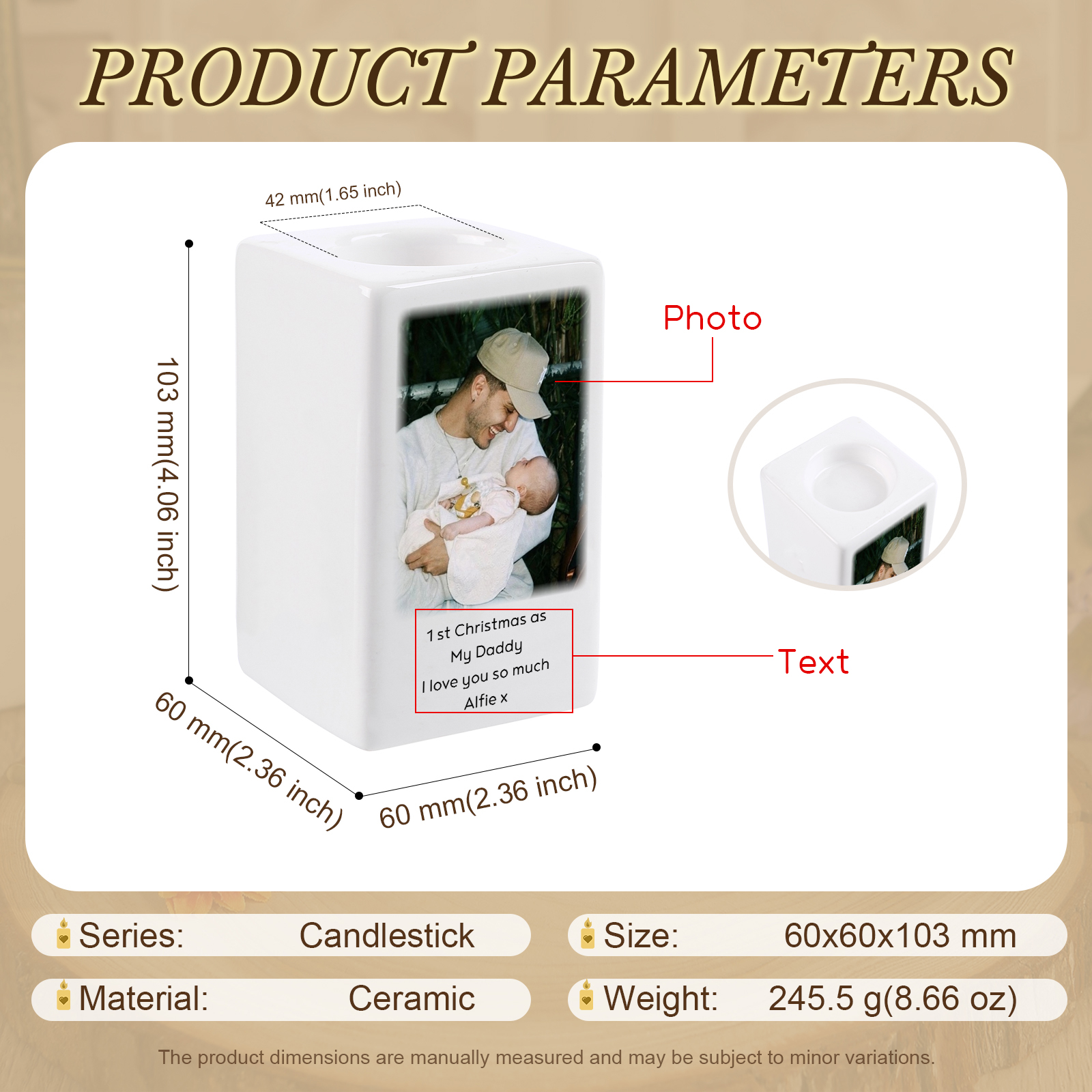 Personalised Photo Candle Holder- Custom Name & Text Gift | Jessemade