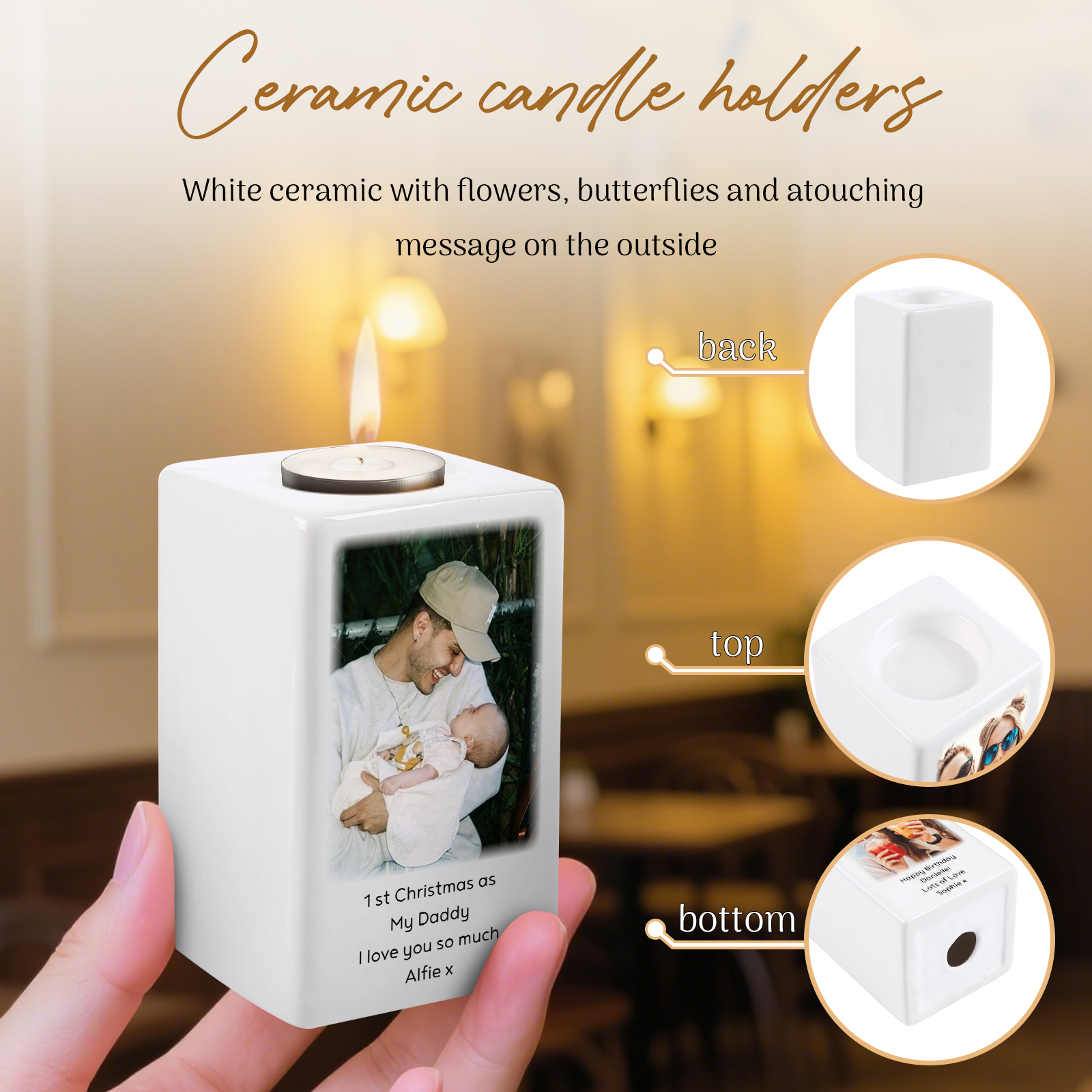Personalised Photo Candle Holder- Custom Name & Text Gift | Jessemade