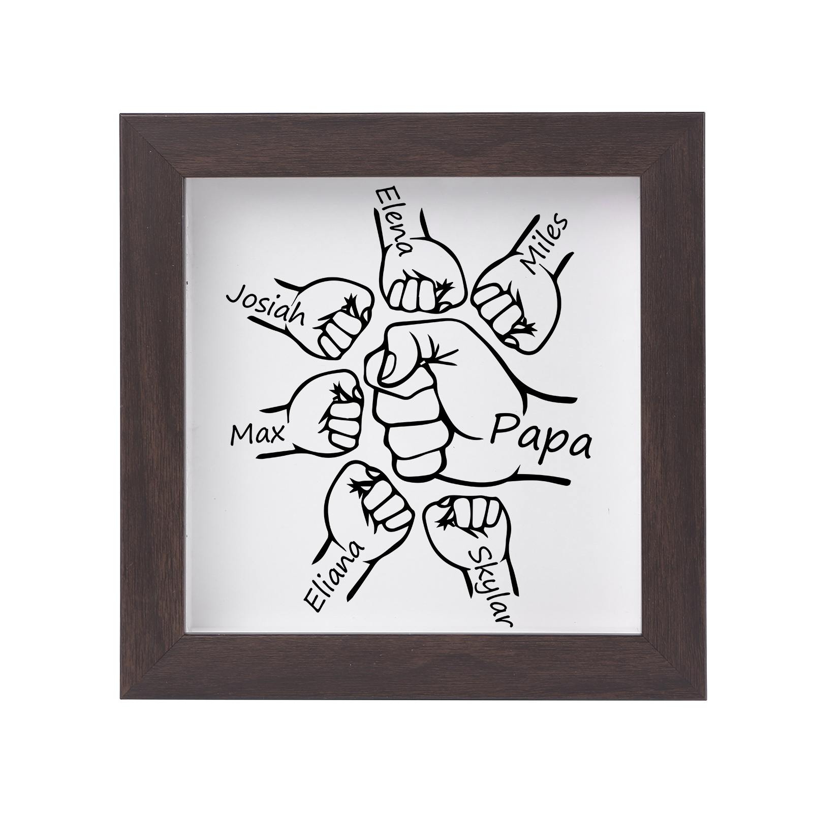 6 Names & 1 Text-Personalised Fist Bump Frame Wooden Ornament Custom P