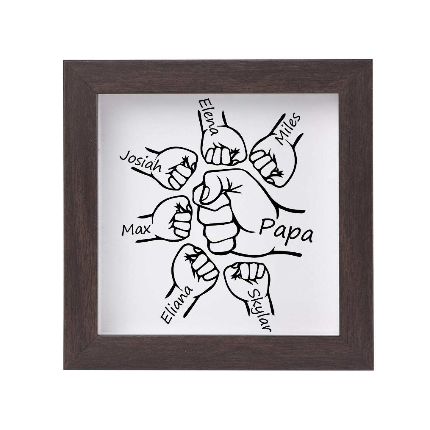 6 Names & 1 Text-Personalised Fist Bump Frame Wooden Ornament Custom P