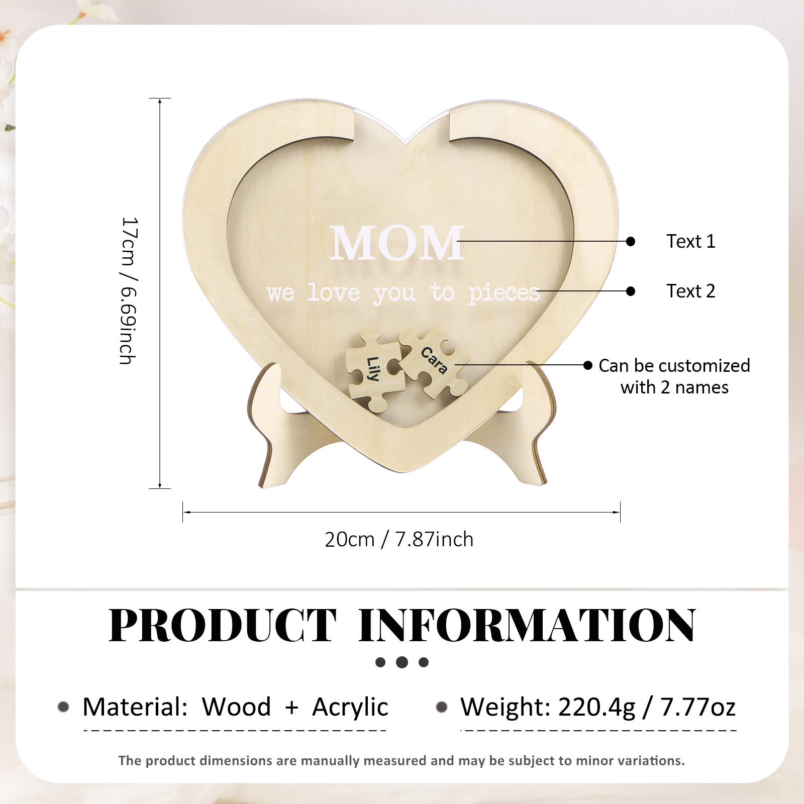 2 Names & 2 Texts Personalised Wooden Acrylic Ornament for Mum | Jessemade