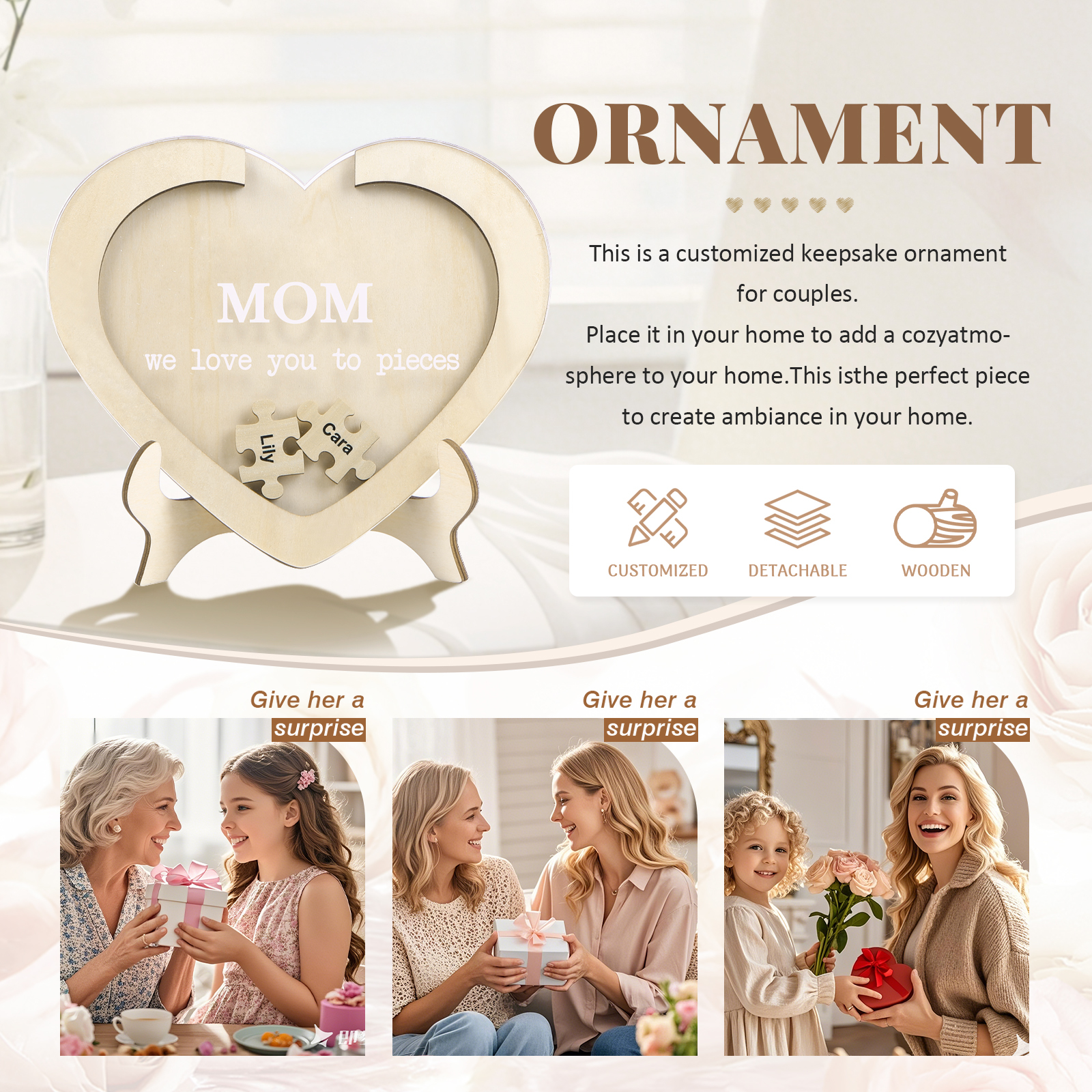 2 Names & 2 Texts Personalised Wooden Acrylic Ornament for Mum | Jessemade