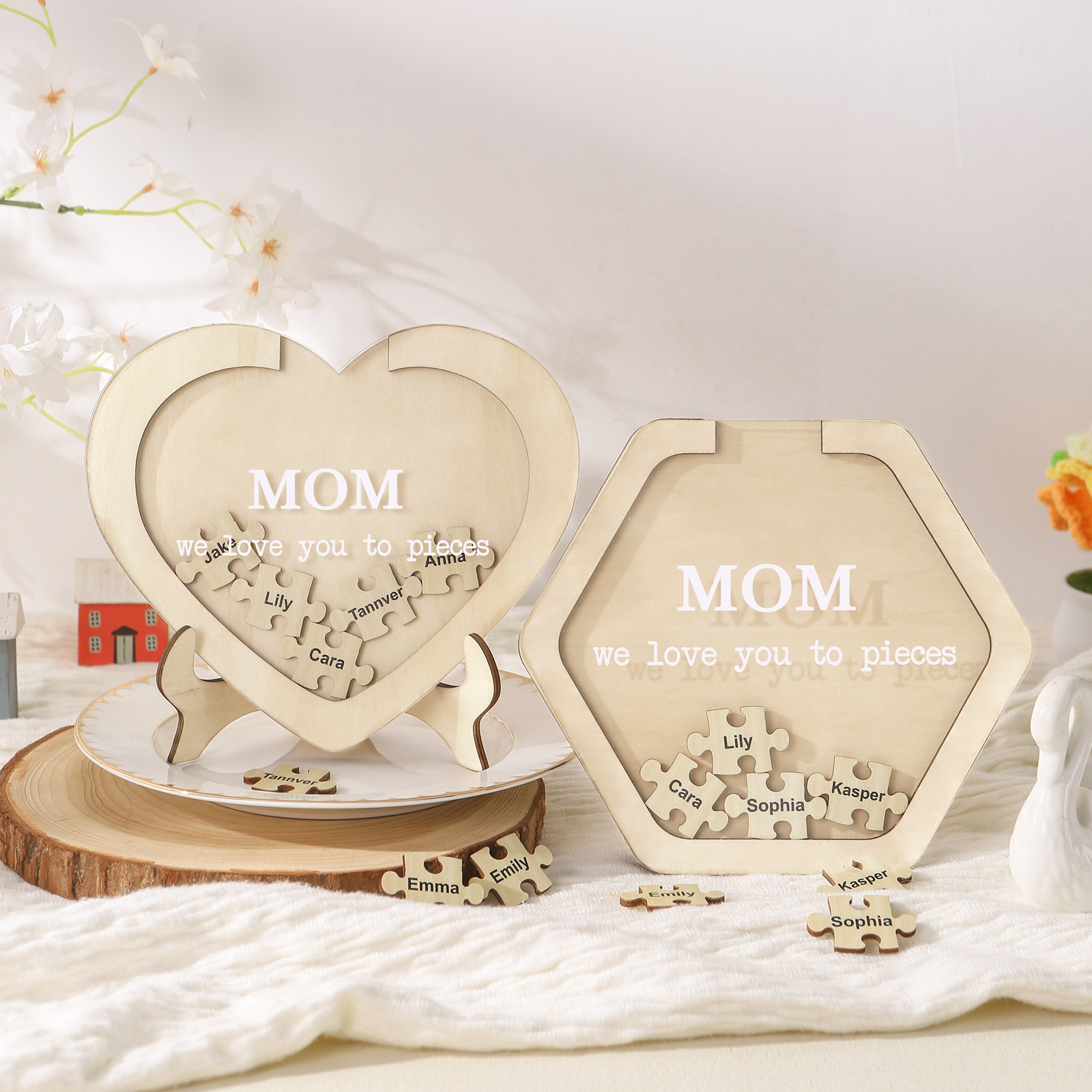2 Names & 2 Texts Personalised Wooden Acrylic Ornament for Mum | Jessemade