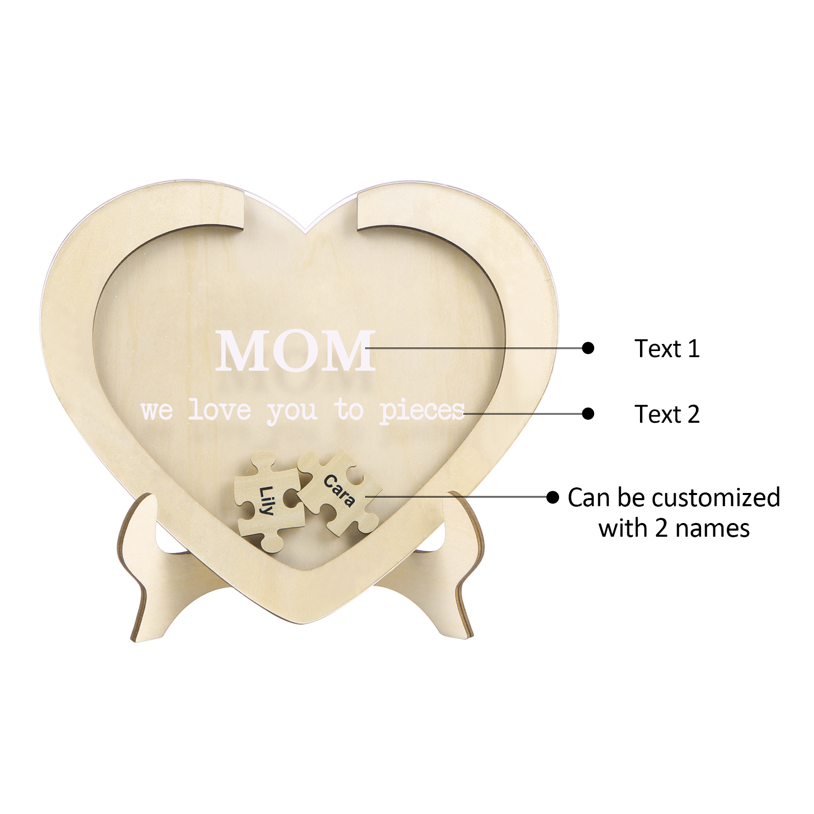 2 Names & 2 Texts Personalised Wooden Acrylic Ornament for Mum | Jessemade