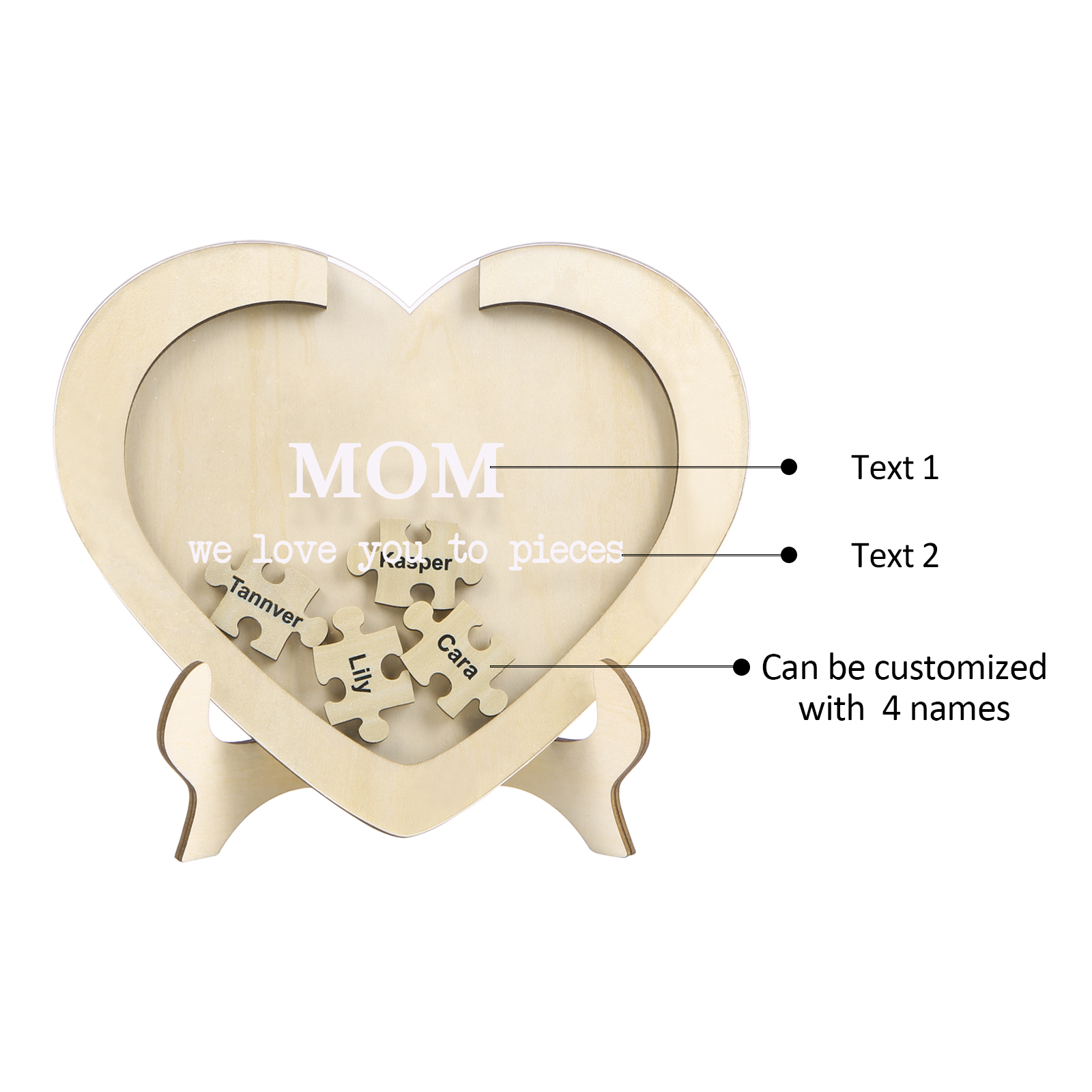 4 Names & 2 Texts Personalised Wooden Acrylic Ornament for Mum | Jessemade