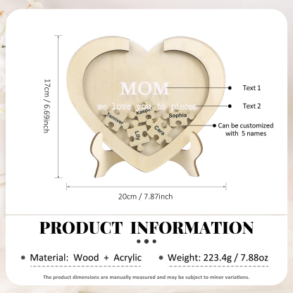 5 Names & 2 Texts Personalised Wooden Acrylic Ornament for Mum | Jessemade