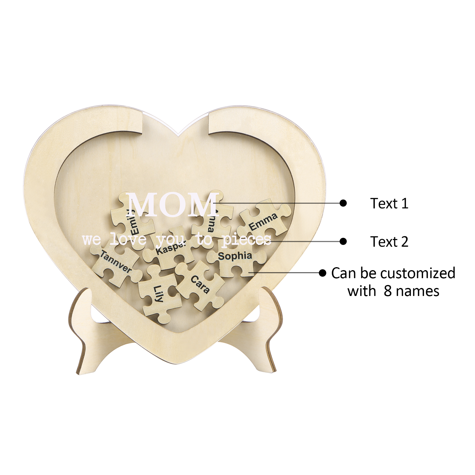 8 Names & 2 Texts Personalised Wooden Acrylic Ornament for Mum | Jessemade