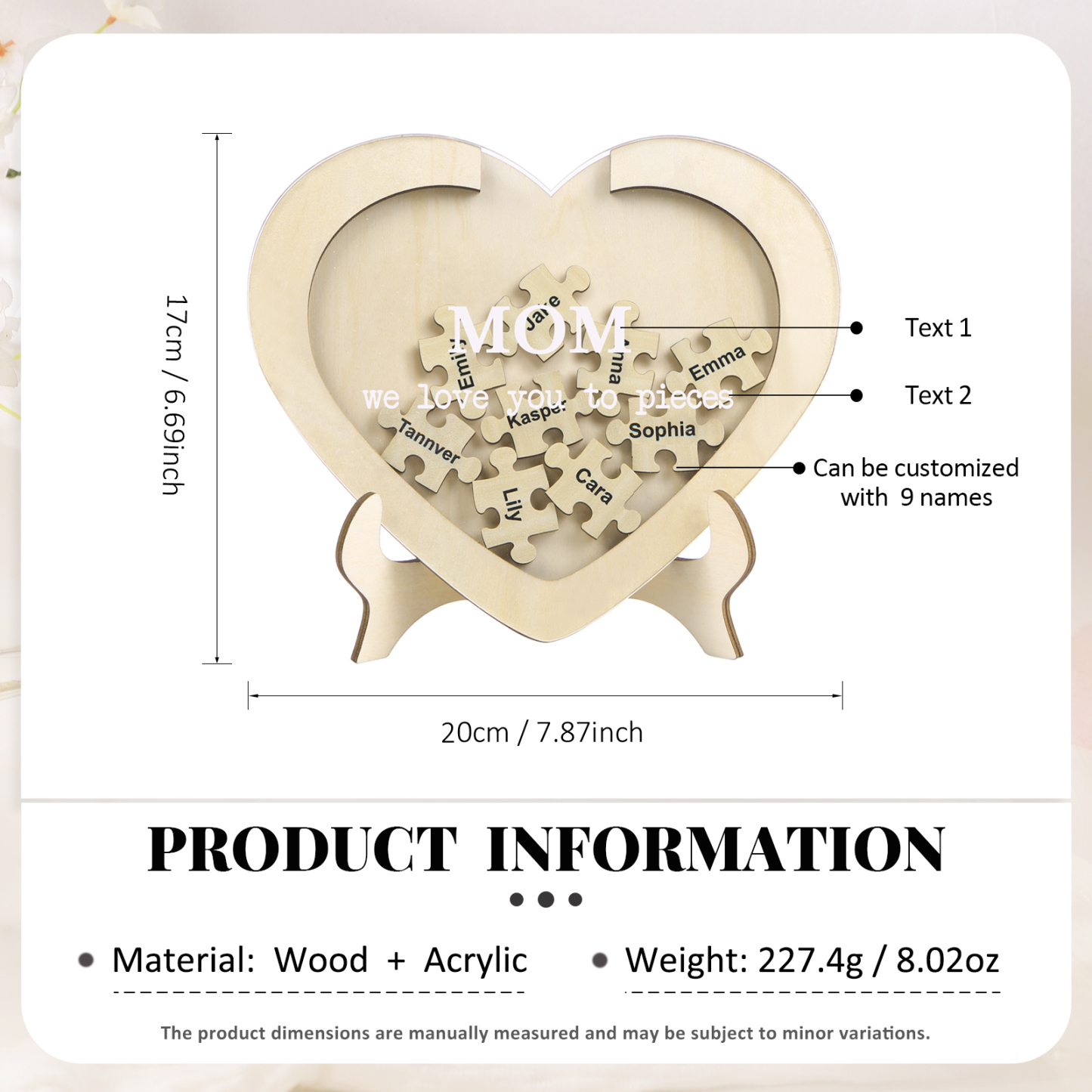 9 Names & 2 Texts Personalised Wooden Acrylic Ornament for Mum | Jessemade