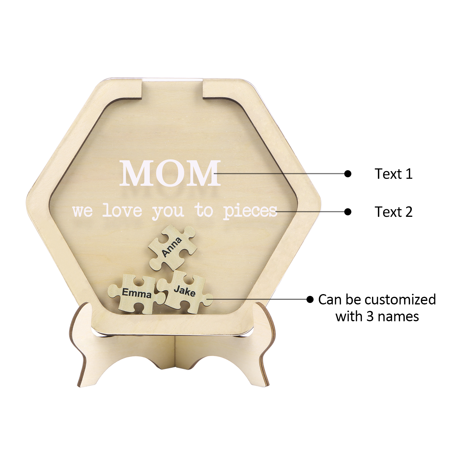 3 Names & 2 Texts Personalised Wooden Acrylic Ornament for Mum | Jessemade