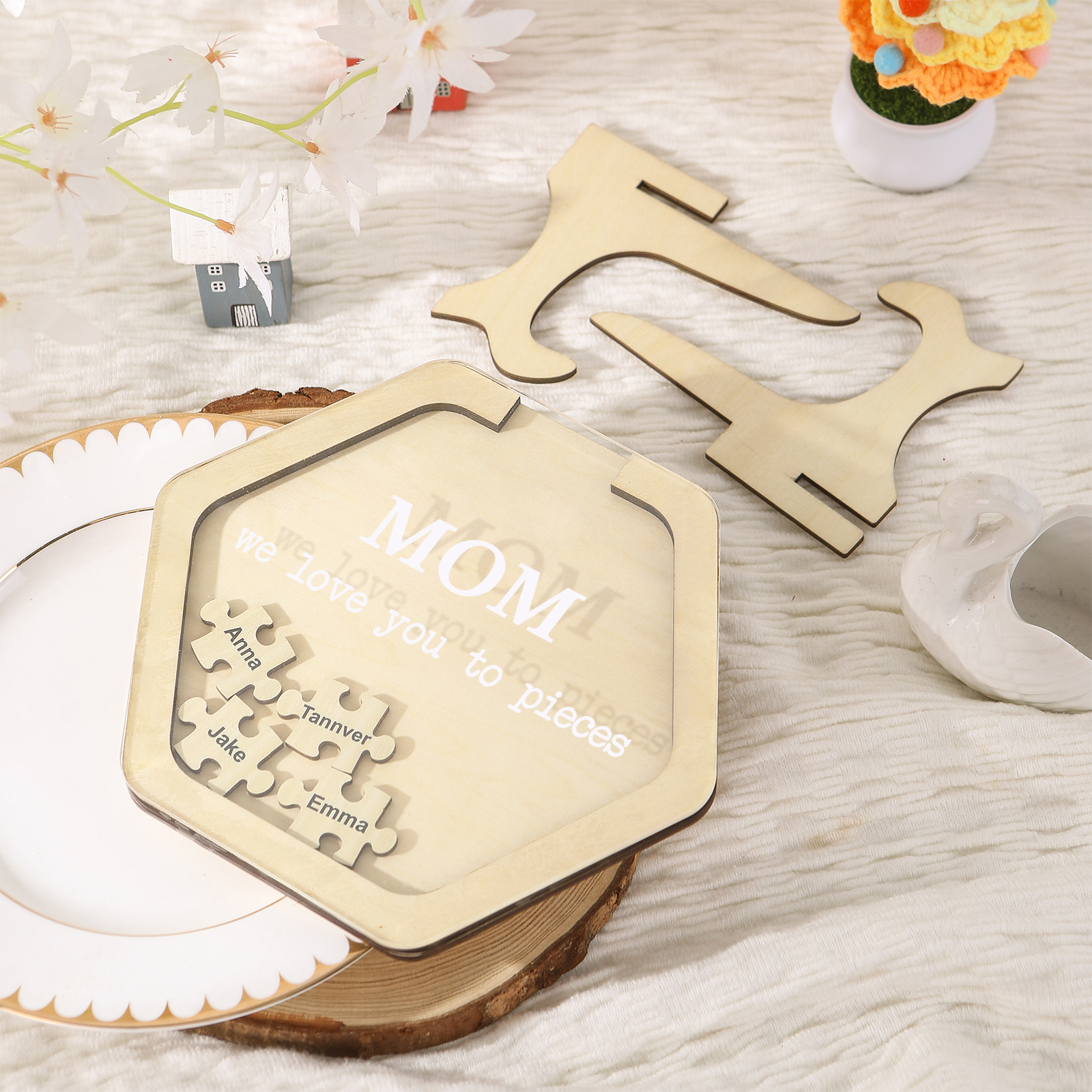 4 Names & 2 Texts Personalised Wooden Acrylic Ornament for Mum | Jessemade