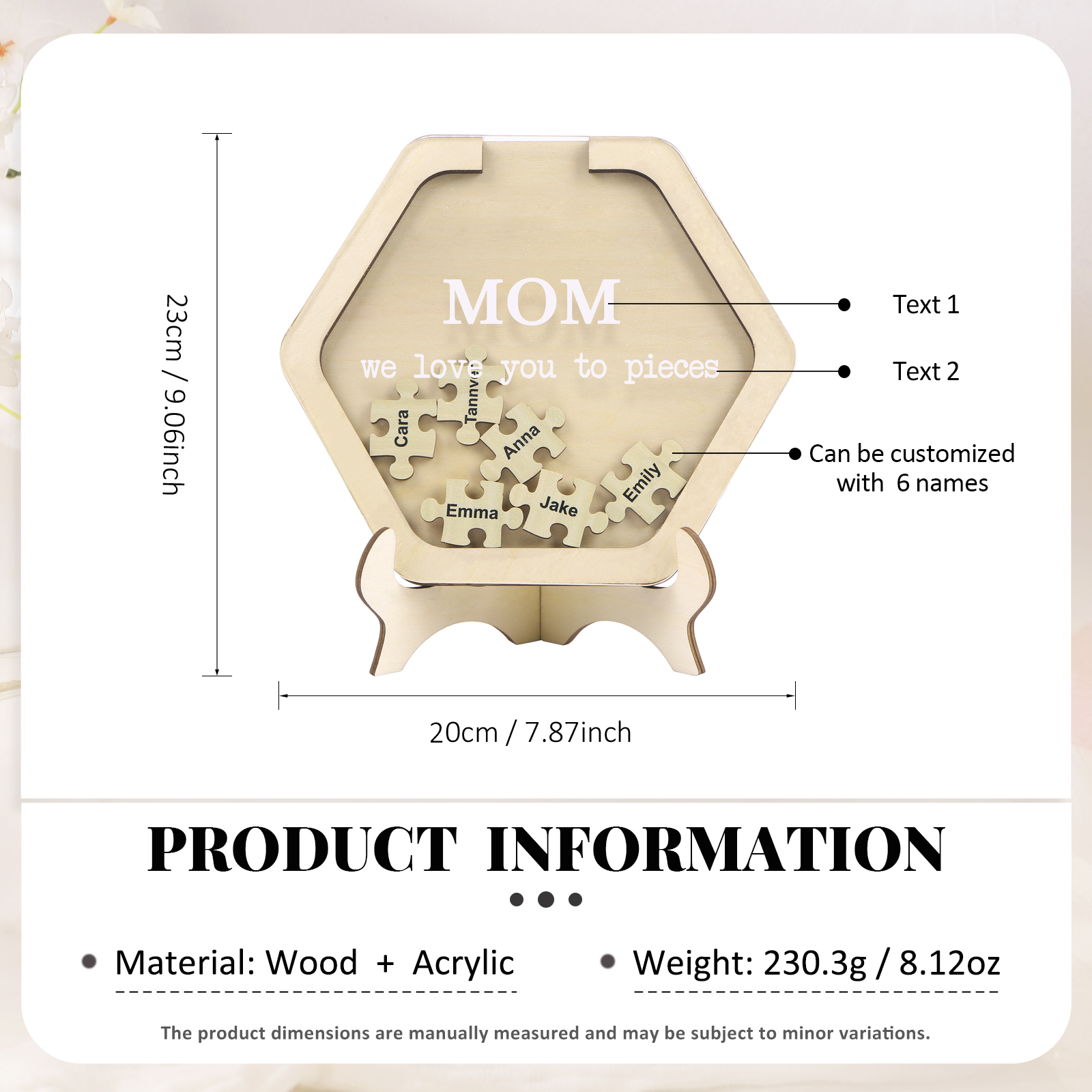 6 Names & 2 Texts Personalised Wooden Acrylic Ornament for Mum | Jessemade