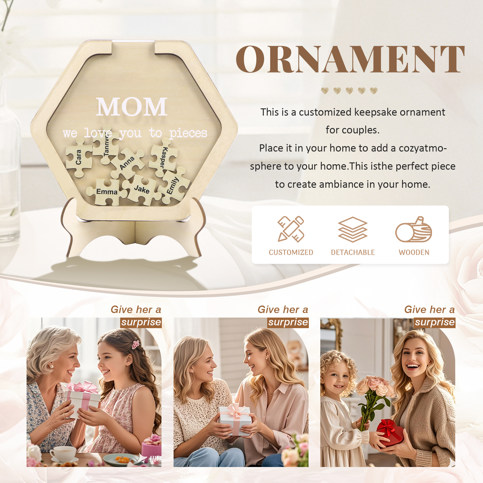 7 Names & 2 Texts Personalised Wooden Acrylic Ornament for Mum | Jessemade