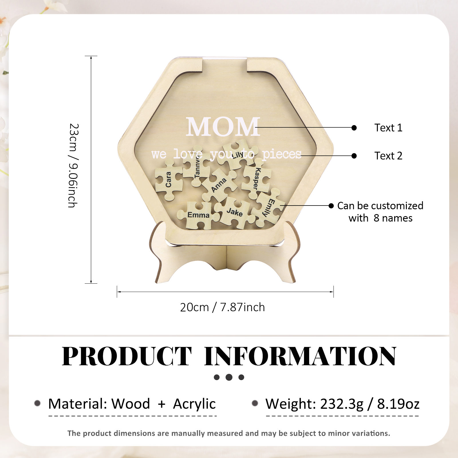 8 Names & 2 Texts Personalised Wooden Acrylic Ornament for Mum | Jessemade