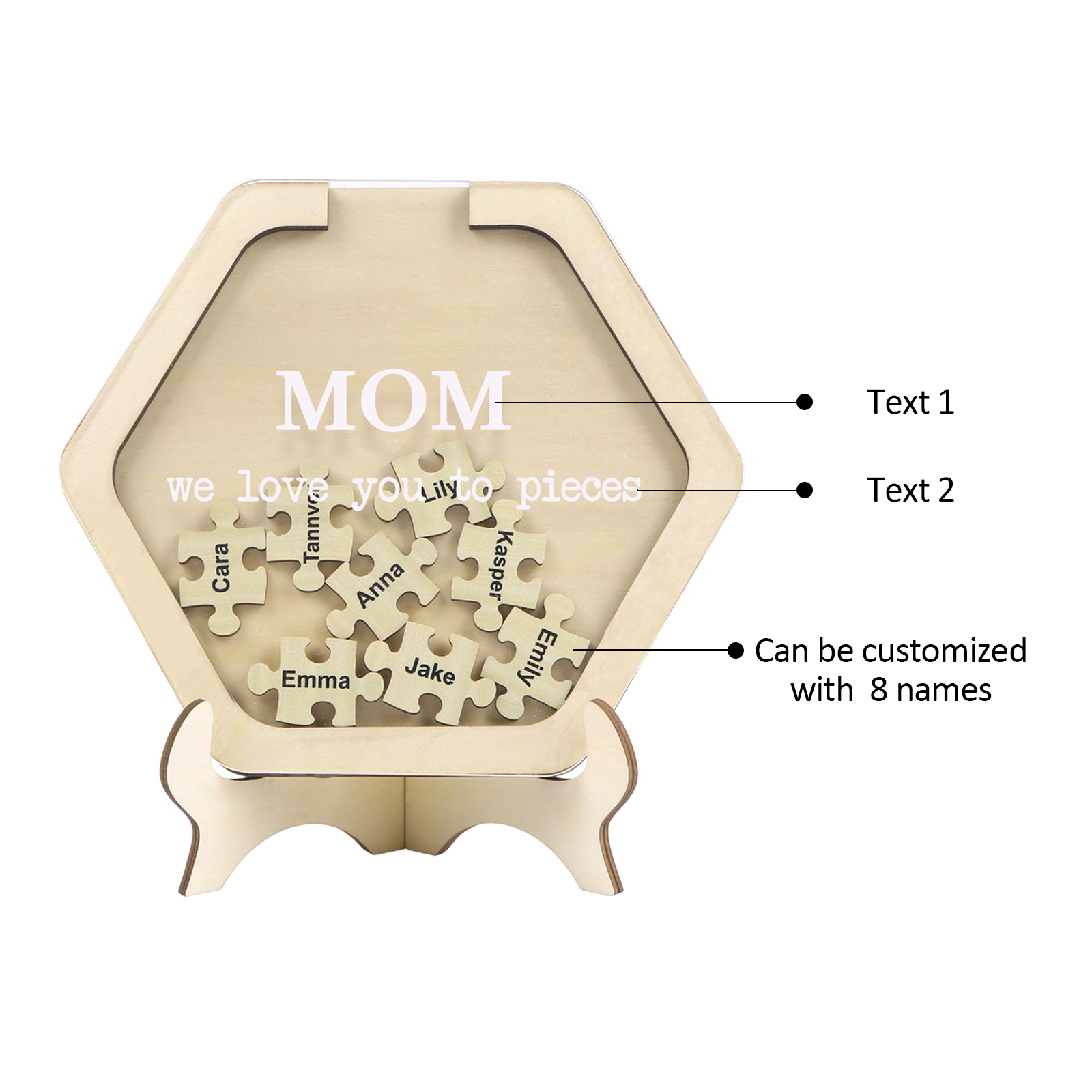 8 Names & 2 Texts Personalised Wooden Acrylic Ornament for Mum | Jessemade