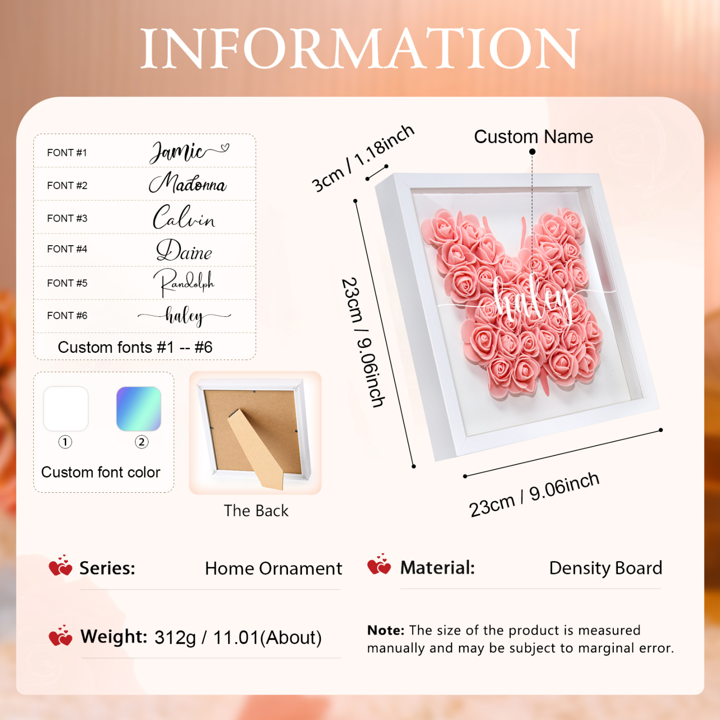 Custom Rose Butterfly Frame – Personalised Floral Home Ornament Gift for Family | Jessemade