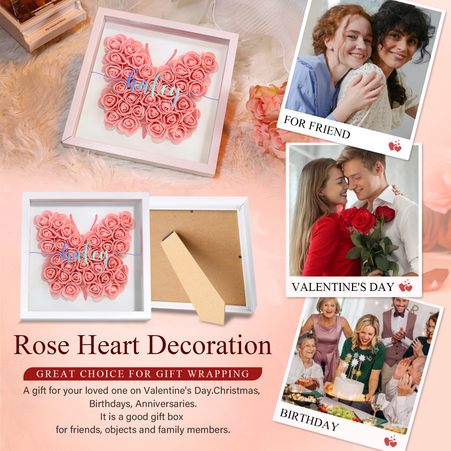 Custom Rose Butterfly Frame – Personalised Floral Home Ornament Gift for Family | Jessemade