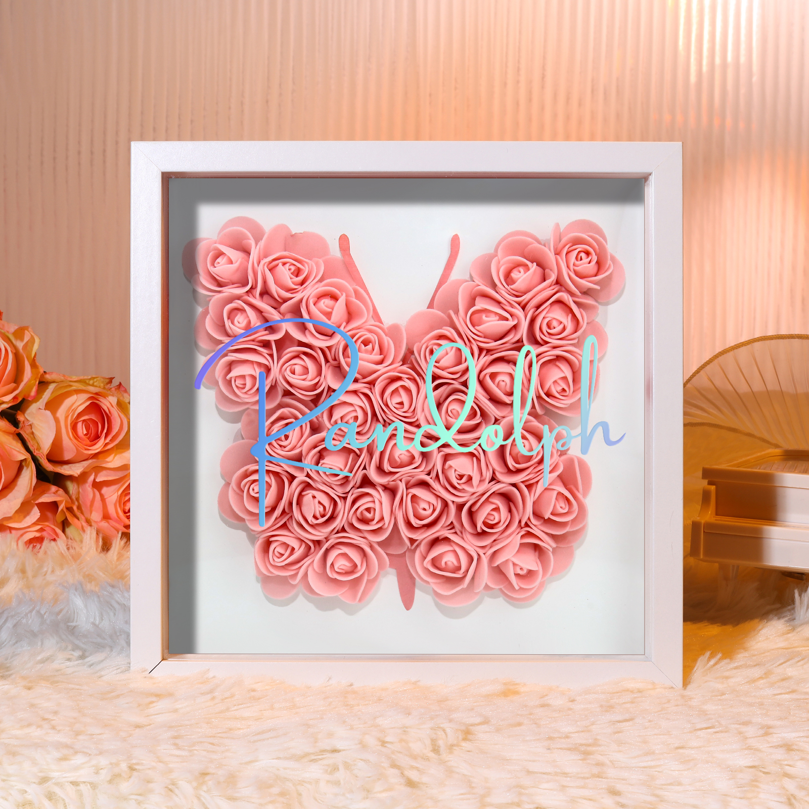 Custom Rose Butterfly Frame – Personalised Floral Home Ornament Gift f