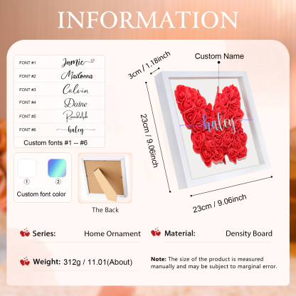 Custom Rose Butterfly Frame – Personalised Floral Home Ornament Gift for Family | Jessemade