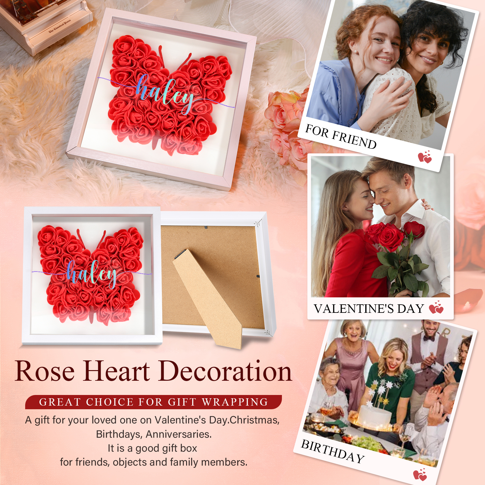 Custom Rose Butterfly Frame – Personalised Floral Home Ornament Gift for Family | Jessemade