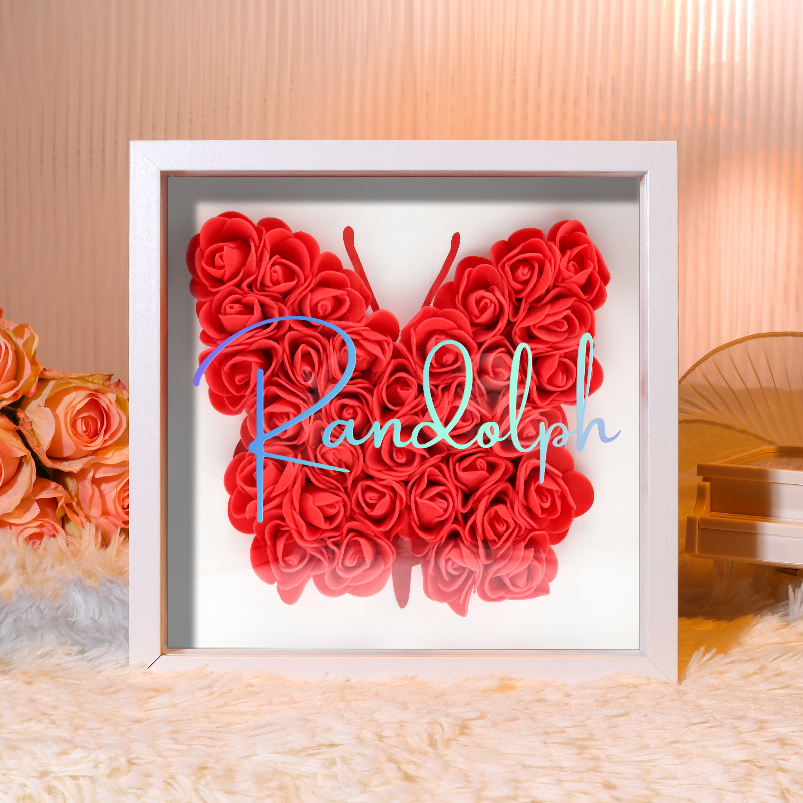 Custom Rose Butterfly Frame – Personalised Floral Home Ornament Gift for Family | Jessemade