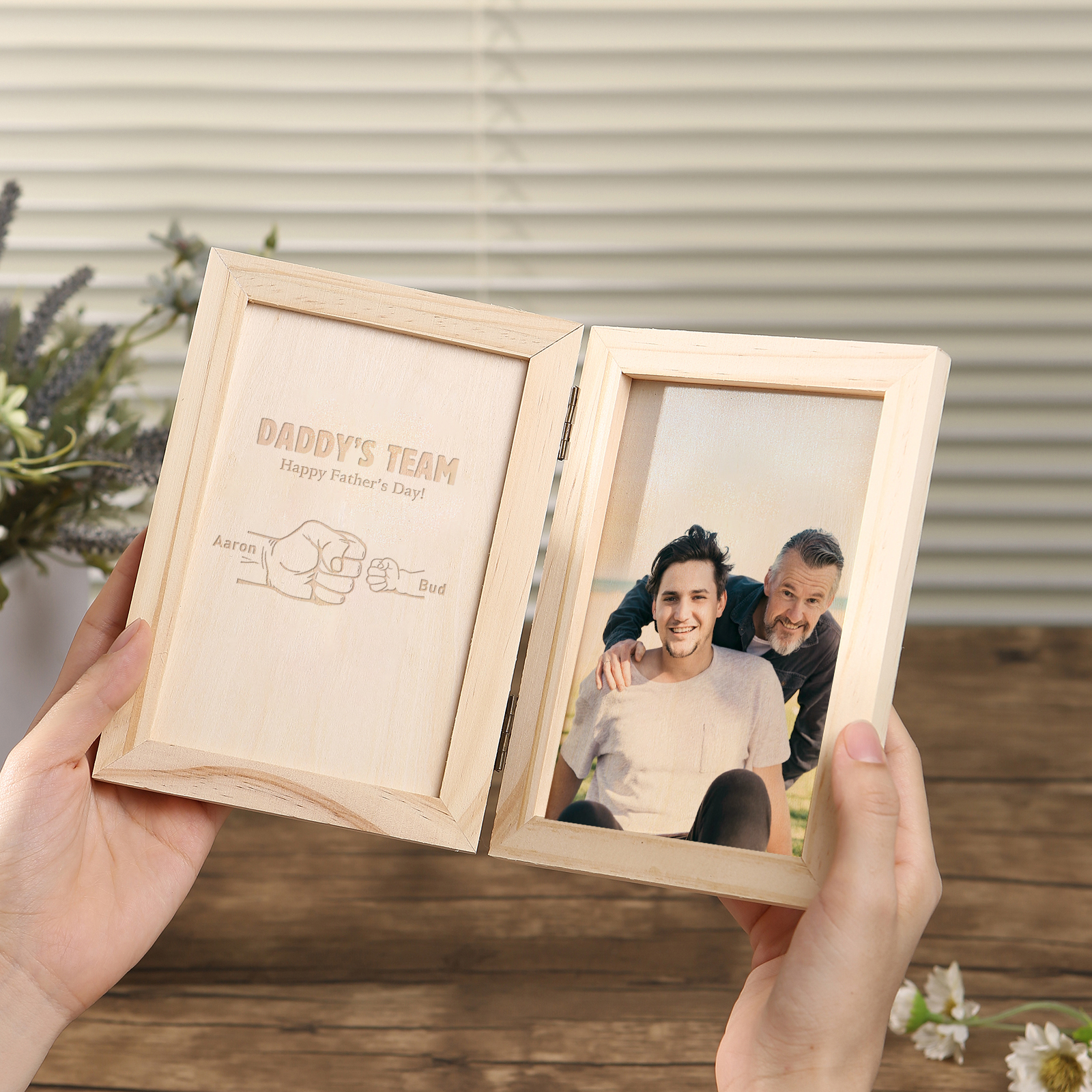 2 Names Personalised Wooden Frame with Photo and Date - Father’s Day Gift | Jessemade