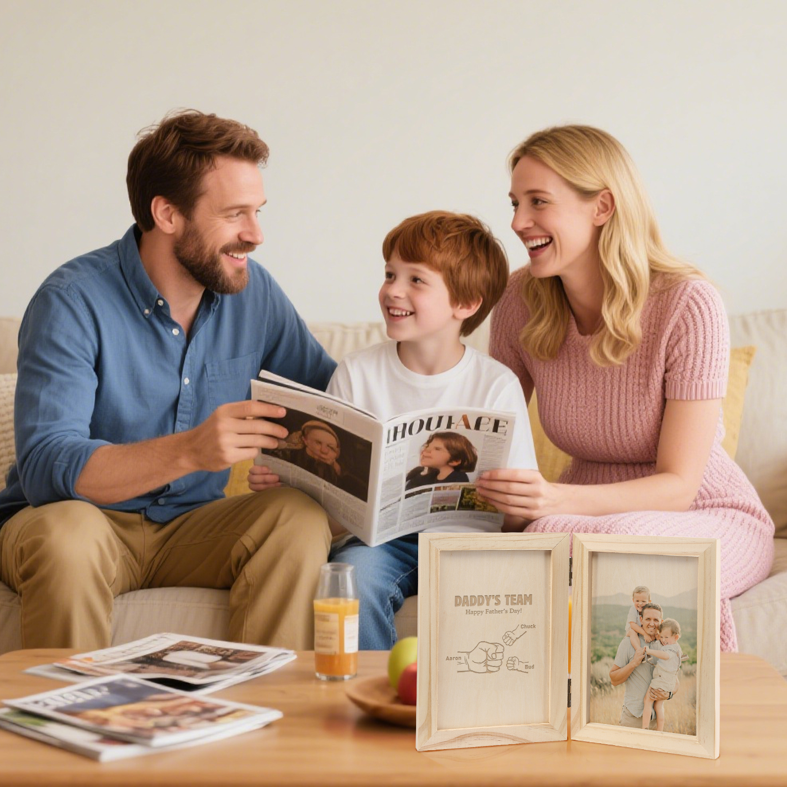 3 Names Personalised Wooden Frame with Photo and Date - Father’s Day Gift | Jessemade