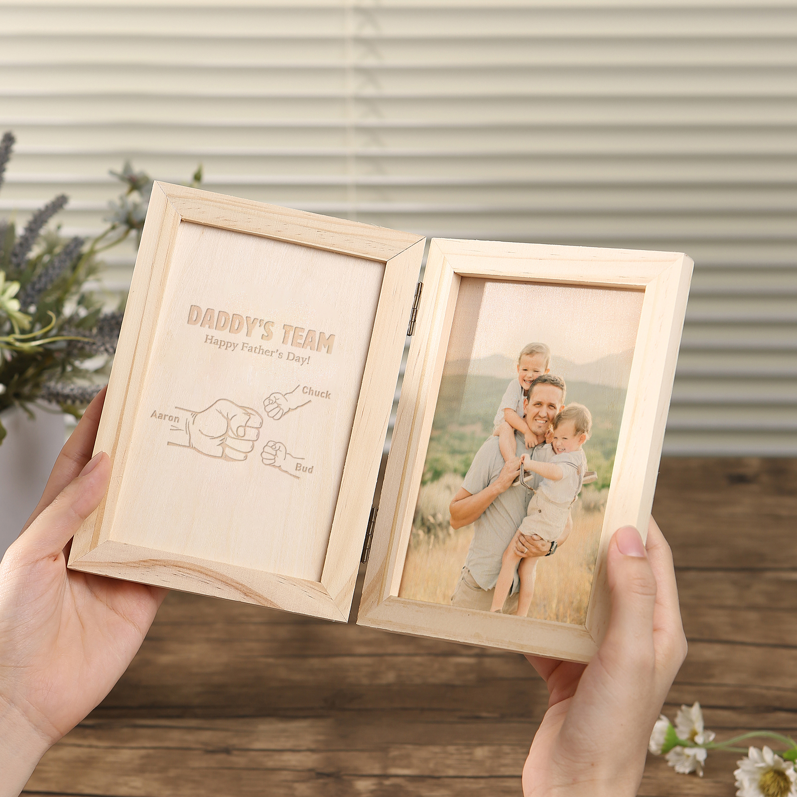 3 Names Personalised Wooden Frame with Photo and Date - Father’s Day Gift | Jessemade