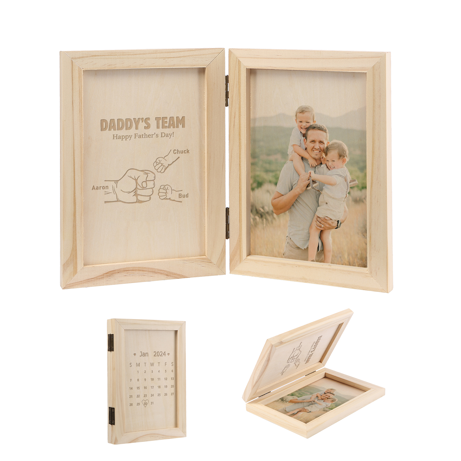 3 Names Personalised Wooden Frame with Photo and Date - Father’s Day Gift | Jessemade