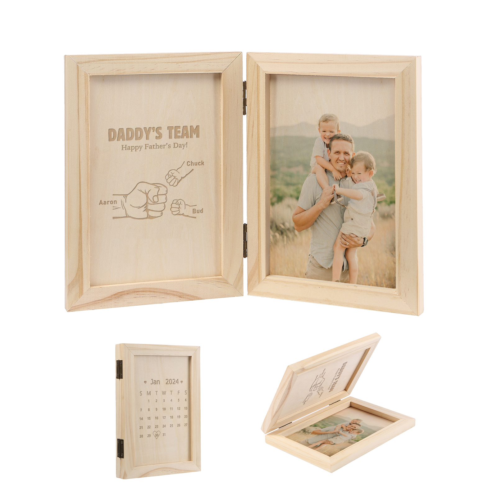 3 Names Personalised Wooden Frame with Photo and Date - Father’s Day Gift | Jessemade