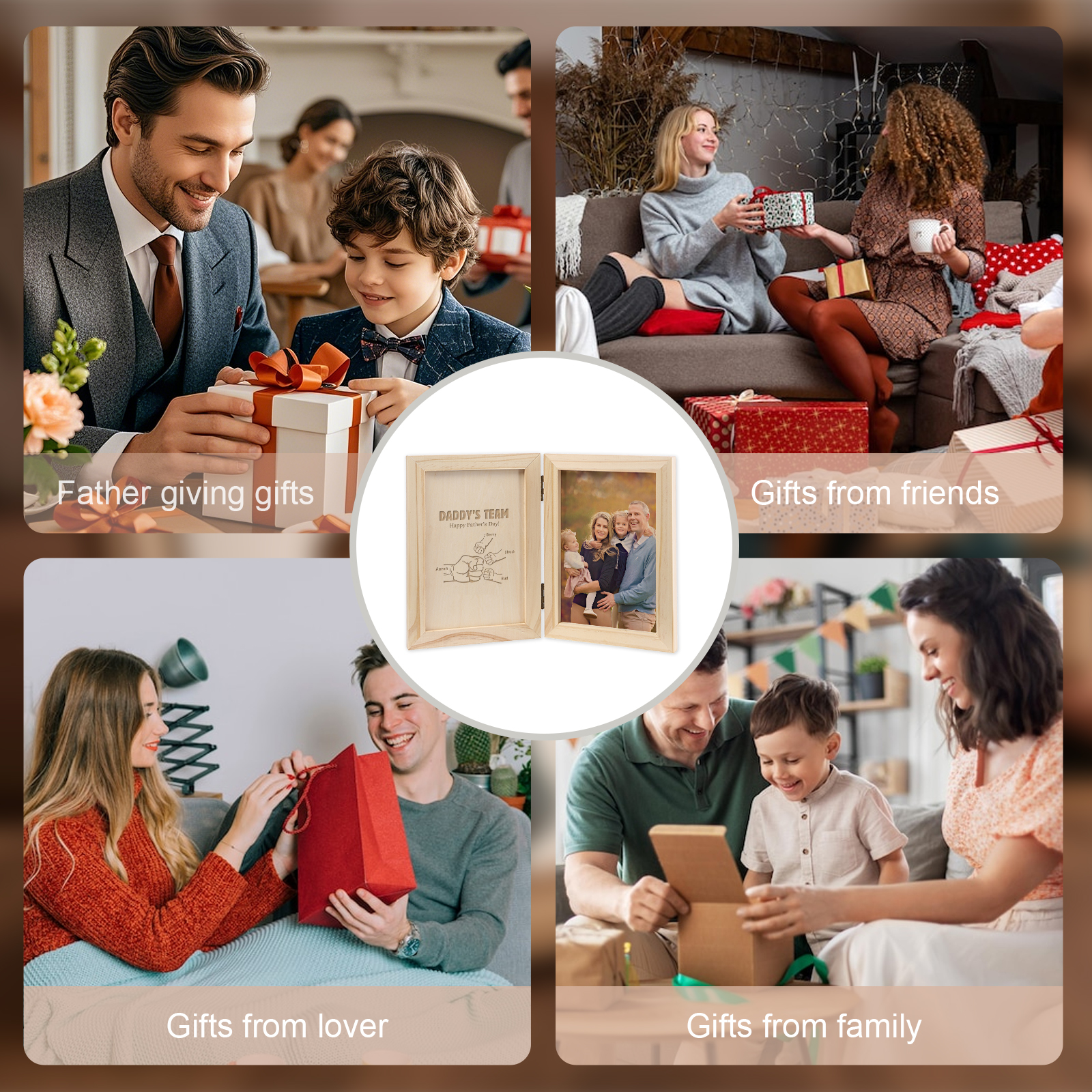 4 Names Personalised Wooden Frame with Photo and Date - Father’s Day Gift | Jessemade