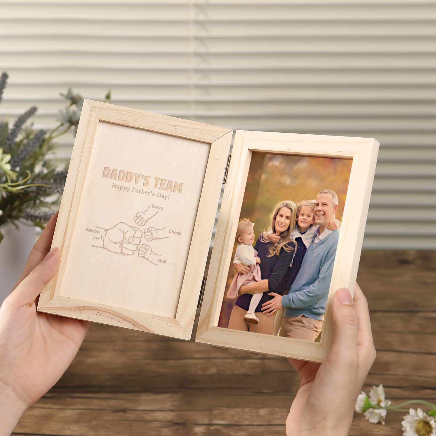 4 Names Personalised Wooden Frame with Photo and Date - Father’s Day Gift | Jessemade