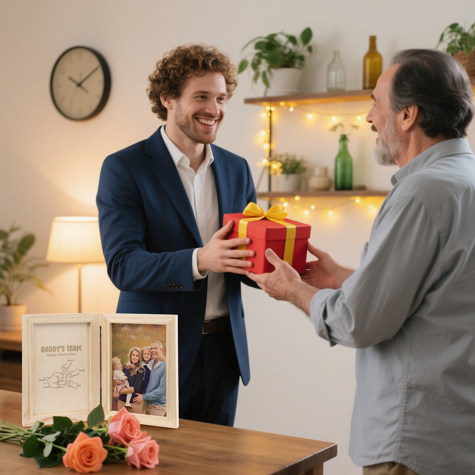 4 Names Personalised Wooden Frame with Photo and Date - Father’s Day Gift | Jessemade